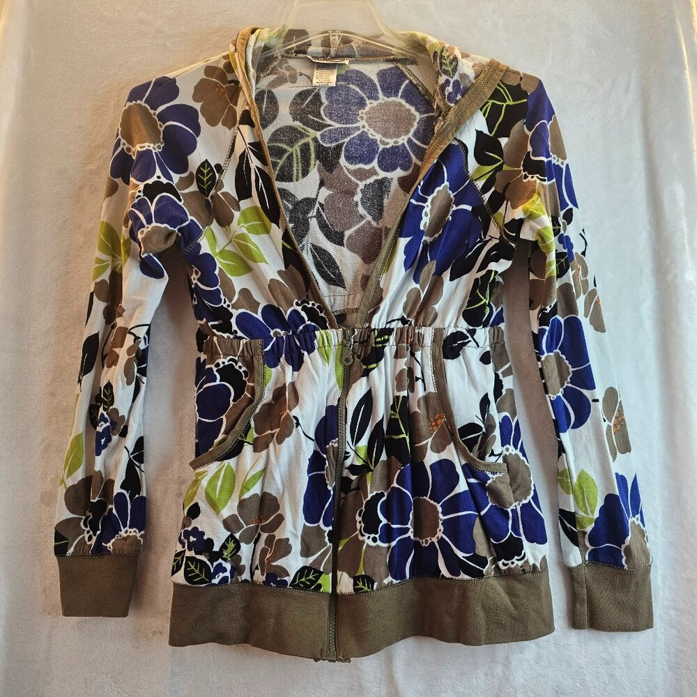 Surface Floral Sweater Half Zip Up Hoodie Brown Blue Green Size L Pocket Vintage